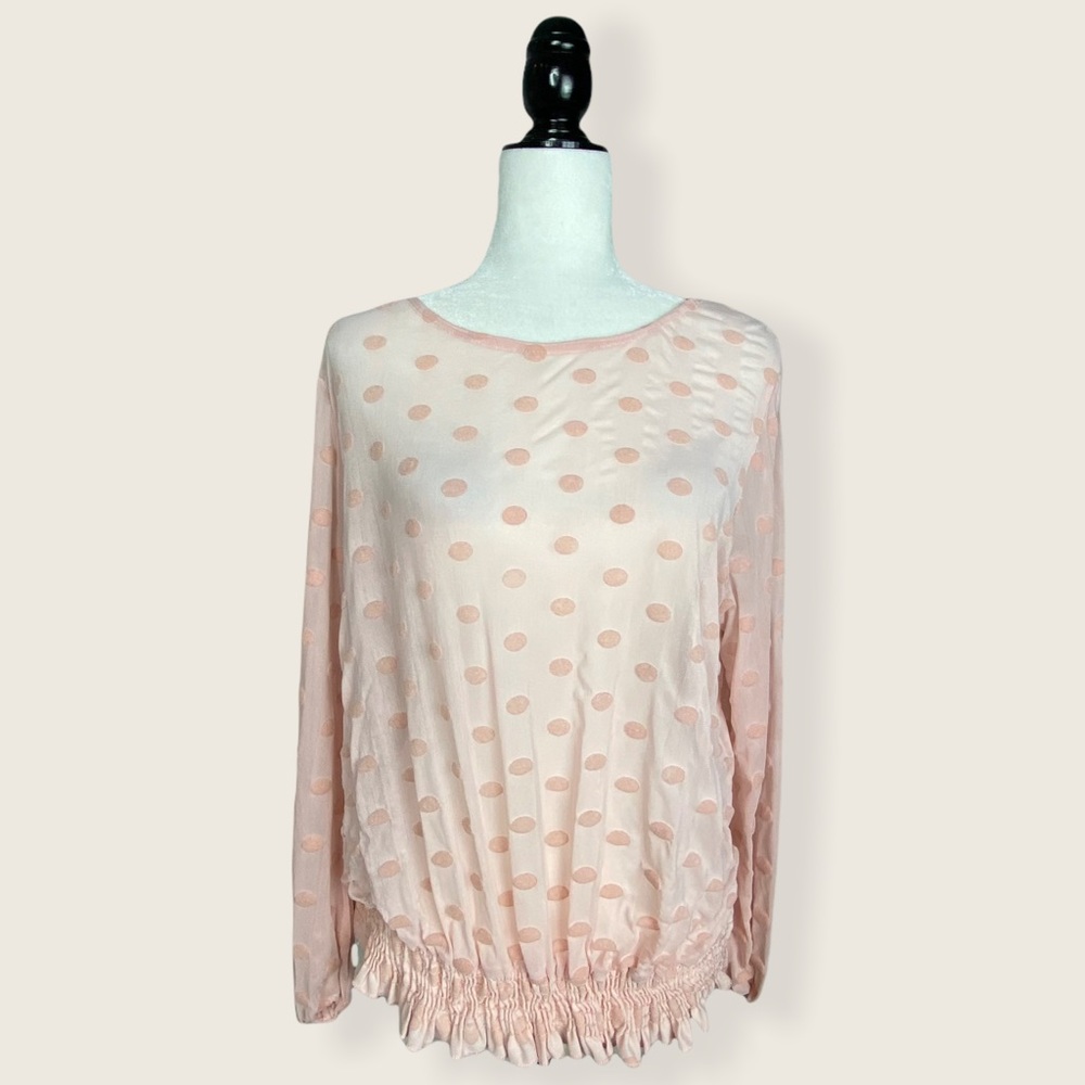 George Baby Pink Swiss Dot Long Sleeve Ruched Top